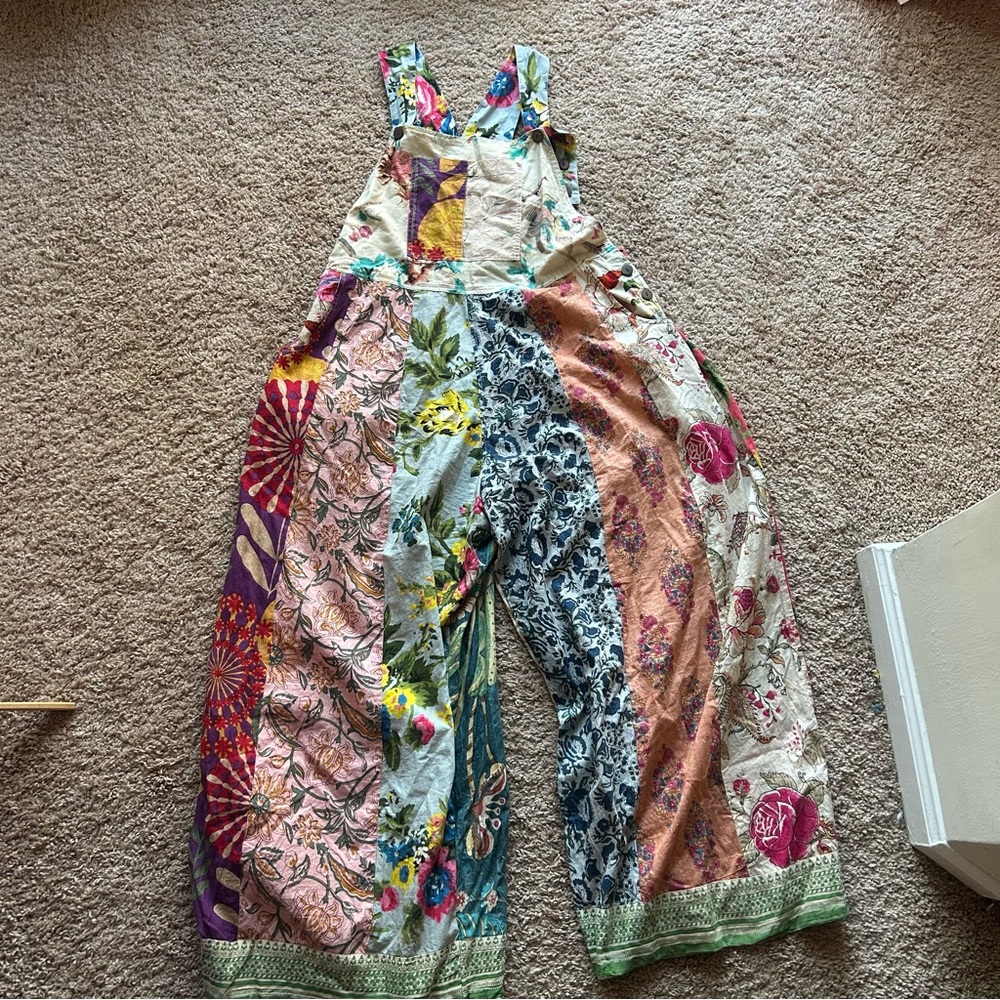 Bohemian Patchwork Wide-Leg Jumpsuit - Multicolor blue sky size xl